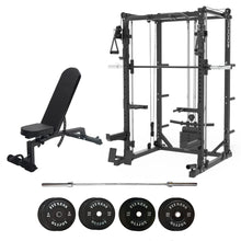 Load image into Gallery viewer, Oli Joy 5383 Home Strength Bundle – Smith Machine with 100 kg Olympic Plates, Barbell & Adjustable Bench