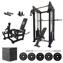 Load image into Gallery viewer, Oli Joy 5492 Elite Pro Strength Bundle – Cable Crossover Power Rack with 150 kg Plates, Smith System & Leg Curl Machine