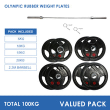 Load image into Gallery viewer, 100kg Olympic Weight Plates & Barbell Bundle (2.2m bar) - Oli Joy Sports