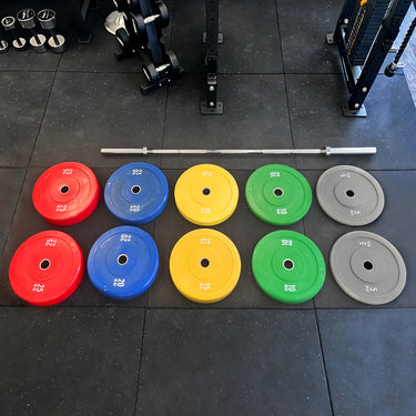 OLI JOY 150KG Colour Bumper Plate & Barbell Bundle