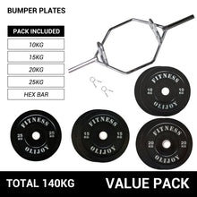 Load image into Gallery viewer, OLI JOY 140KG Black Bumper Plate & Hex Trap Bar Bundle