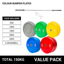 Load image into Gallery viewer, Preorder OLI JOY 150KG Colour Bumper Plate & Barbell Bundle