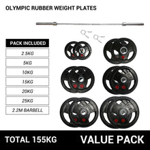 Load image into Gallery viewer, OLI JOY 155KG Rubber Plate & Barbell Bundle