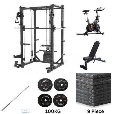 Oli Joy 5383 Commercial Smith Machine Bundle – Includes 100 kg Olympic Bumper Plates, Squat Rack, Cable Crossover, Cardio & Gym Mat