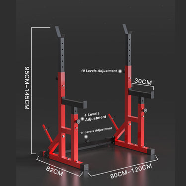 Pre Order Adjustable Squat Rack Barbell Rack Bundle - 60kg Rubber Weight Plates & Barbell & Bench - Oli Joy Sports