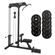 Load image into Gallery viewer, Lat Pull Down Low Row Machine Bundle - 150kg Black Bumper Plates - Oli Joy Sports