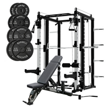Load image into Gallery viewer, Premium Smith Machine Squat Rack with Lat Pulldown & Crossover with 157.5KG Weight Plates & Bench