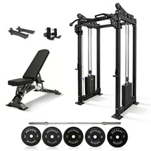 Load image into Gallery viewer, Oli Joy 5580 Elite Commercial Bundle – Cable Crossover Power Rack with 150 kg Plates, Barbell & Smith System