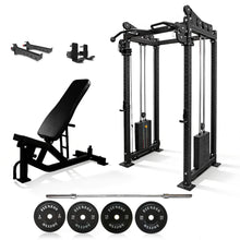 Load image into Gallery viewer, Oli Joy 5580 Pro Functional Bundle – Cable Crossover Trainer with 100 kg Plates, Barbell & Adjustable Bench