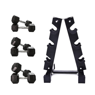5kg to 15kg Hex Dumbbell & Storage Rack Bundle (3 pairs - 60kg) - Oli Joy Sports