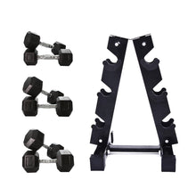 Load image into Gallery viewer, 5kg to 15kg Hex Dumbbell & Storage Rack Bundle (3 pairs - 60kg) - Oli Joy Sports