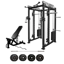 Load image into Gallery viewer, OLI JOY 3.0MM Double Stack Smith Machine Trainer Set includes 100kg Olympic bumper plate, barbell, and bench
