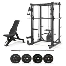 Load image into Gallery viewer, Oli Joy 5383 Home Strength Bundle – Smith Machine with 100 kg Olympic Plates, Barbell & Adjustable Bench