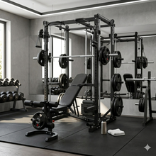 Load image into Gallery viewer, Impact Home gym fitness Multi Trainer(5383) + Adjustable Bench + Olympic Weight Plates(100kg) + Olympic Barbell
