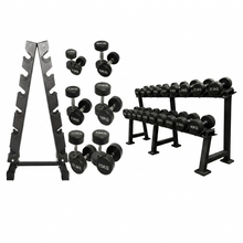 Load image into Gallery viewer, OLI JOY 16 Pairs Round Dumbbells Bundle(2.5KG-40KG) 680kg with 2 Dumbbell Rack