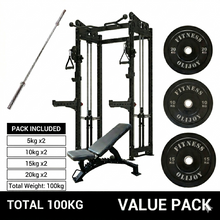 Load image into Gallery viewer, Ultimate 3.0mm Cable Crossover plate load & Free Weight Training System(100kg black bumper plates weights)