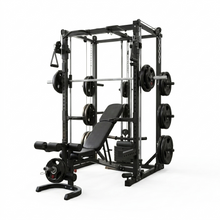 Load image into Gallery viewer, Impact Home gym fitness Multi Trainer(5383) + Adjustable Bench + Olympic Weight Plates(100kg) + Olympic Barbell