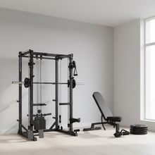 Load image into Gallery viewer, Oli Joy 5383 Home Strength Bundle – Smith Machine with 100 kg Olympic Plates, Barbell & Adjustable Bench
