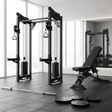 Load image into Gallery viewer, Oli Joy 5492 Elite Commercial Bundle – Cable Crossover Power Rack with 150 kg Plates, Barbell & Smith System