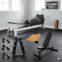 Load image into Gallery viewer, Oli Joy 5395 StudioFit Strength Bundle – Aluminium Reformer with Dumbbell Rack, Bench & Yoga Mat
