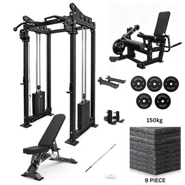 Oli Joy 5580 Elite Pro Strength Bundle – Cable Crossover Power Rack with 150 kg Plates & Leg Curl Machine