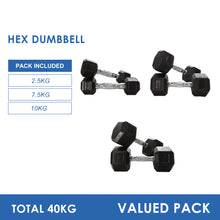 Load image into Gallery viewer, 2.5kg to 10kg Hex Dumbbell (3 pairs - 40kg) - Oli Joy Sports