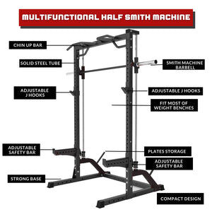 Half Rack Smith Machine Bundle - 155kg Rubber Weight Plates & Adjustable Bench