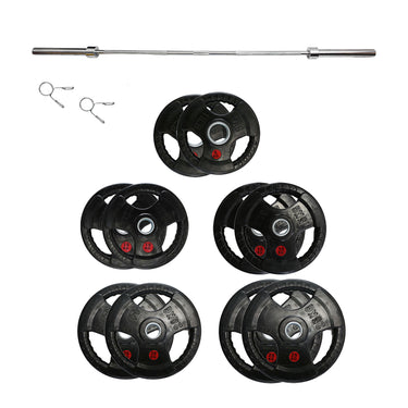 150kg Olympic Weight Plates & Barbell Bundle (2.2m bar) - Oli Joy Sports