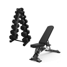 Load image into Gallery viewer, 7.5kg to 25kg Hex Dumbbell & Storage Rack & Premium Bench Bundle (6 pairs - 180kg) - Oli Joy Sports