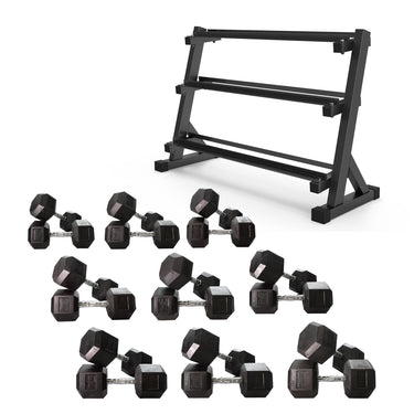 15kg to 35kg Hex Dumbbell & Premium Quality Storage Rack Bundle (8 pairs -390kg) - Oli Joy Sports