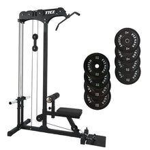 Load image into Gallery viewer, Lat Pull Down Low Row Machine Bundle - 100kg Black Bumper Plates - Oli Joy Sports
