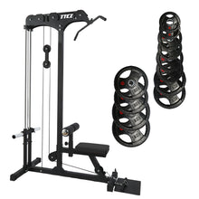 Load image into Gallery viewer, Lat Pull Down Low Row Machine Bundle - 155kg Rubber Weight Plates - Oli Joy Sports