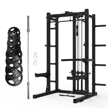 Multifunctional Squat Rack Bundle - 100kg Ruber Weight Plates & Barbell - Oli Joy Sports