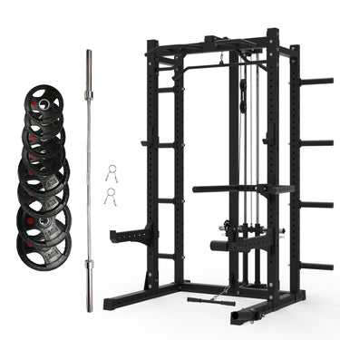 Multifunctional Squat Rack Bundle - 100kg Ruber Weight Plates & Barbell - Oli Joy Sports