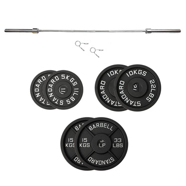 60kg Black Cast Iron Plates & Barbell Bundle (2.2m bar) - Oli Joy Sports