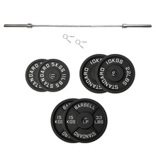 Load image into Gallery viewer, 60kg Black Cast Iron Plates & Barbell Bundle (2.2m bar) - Oli Joy Sports