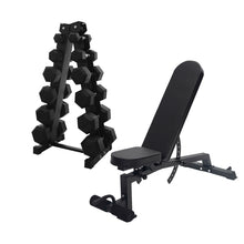Load image into Gallery viewer, 7.5kg to 25kg Hex Dumbbell & Storage Rack & Bench Bundle (6 pairs - 180kg) - Oli Joy Sports