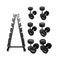 Load image into Gallery viewer, 5kg to 22.5kg Round  Dumbbell & Storage Rack Bundle (6 pairs - 155kg)