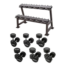 Load image into Gallery viewer, 10kg to 27.5kg Round Dumbbell & Storage Rack (6 pairs - 235kg)