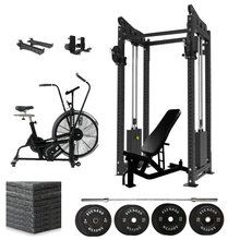 Load image into Gallery viewer, Oli Joy 5492 Functional Trainer Power Rack with 100 kg Plates, Barbell, Bench & Air Bike