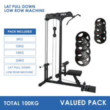 Load image into Gallery viewer, Lat Pull Down Low Row Machine Bundle - 100kg Rubber Weight Plates
