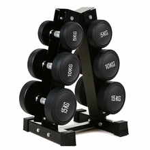 Load image into Gallery viewer, 5kg to 15kg Round Dumbbell & Storage Rack Bundle (3 pairs - 60kg)