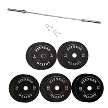 Load image into Gallery viewer, 150kg Black Bumper Plates & Barbell Bundle (2.2m bar) - Oli Joy Sports