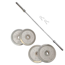 Load image into Gallery viewer, 70kg Cast Iron Weight Plates & Barbell Bundle (2.2m bar) - Oli Joy Sports