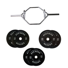 Load image into Gallery viewer, 120kg Black Bumper Plates & Hex Trap Barbell Bundle - Oli Joy Sports