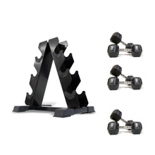 Load image into Gallery viewer, 2.5kg to 10kg Hex Dumbbell & Storage Rack Bundle (3 pairs - 40kg) - Oli Joy Sports