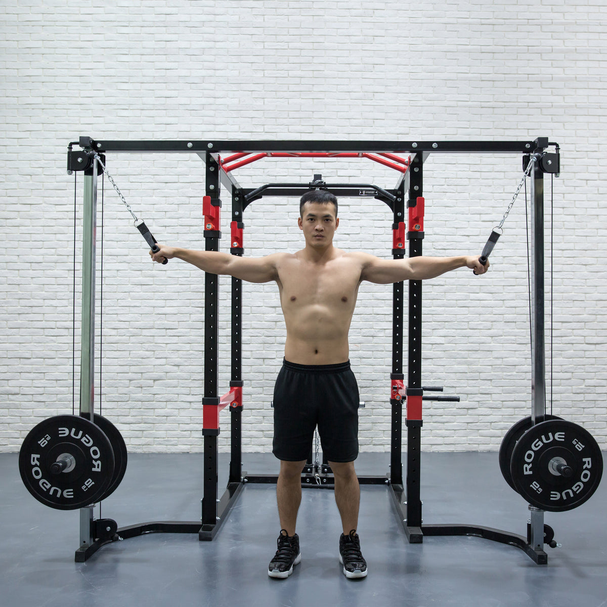 Commercial Grade Power Rack Cage Plus Cable Crossover Attachment (Blac