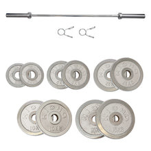 Load image into Gallery viewer, 80kg Cast Iron Weight Plates & Barbell Bundle (1.5m bar) - Oli Joy Sports