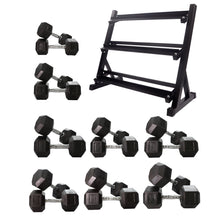Load image into Gallery viewer, 7.5kg to 30kg Hex Dumbbell & Storage Rack Bundle (8 pairs -290kg) - Oli Joy Sports