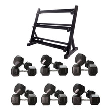 Load image into Gallery viewer, 25kg to 45kg Hex Dumbbell & Storage Rack Bundle (6 pairs -410kg) - Oli Joy Sports